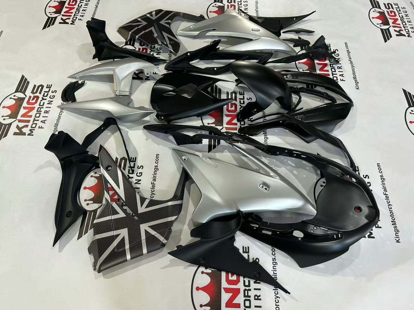 Fairings for Triumph Daytona 675 (2013-2016) Matte Black, Matte Silver Flag from KingsMotorcycleFairings.com