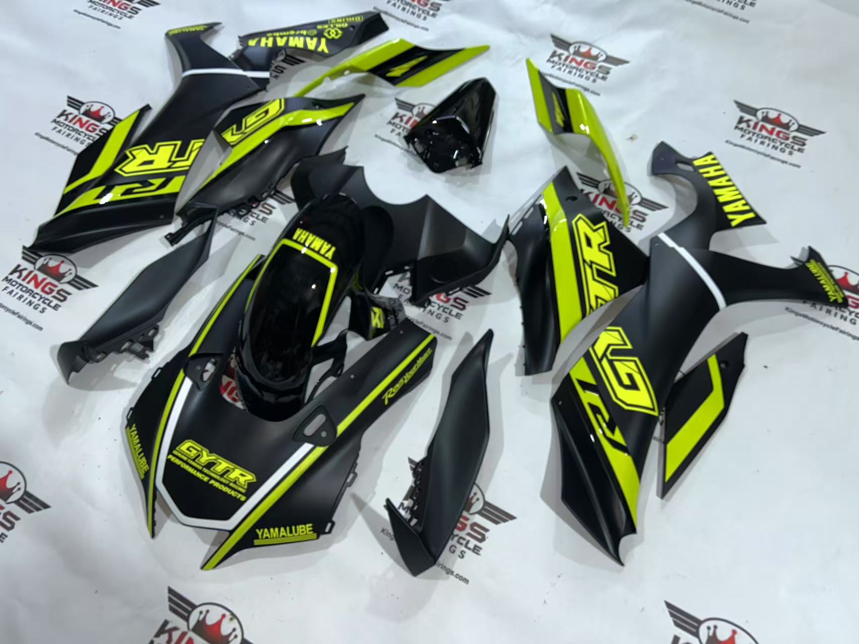Fairings for Yamaha R1 (2020-2025) Matte Black, Neon Yellow GYTR at KingsMotorcycleFairings.com