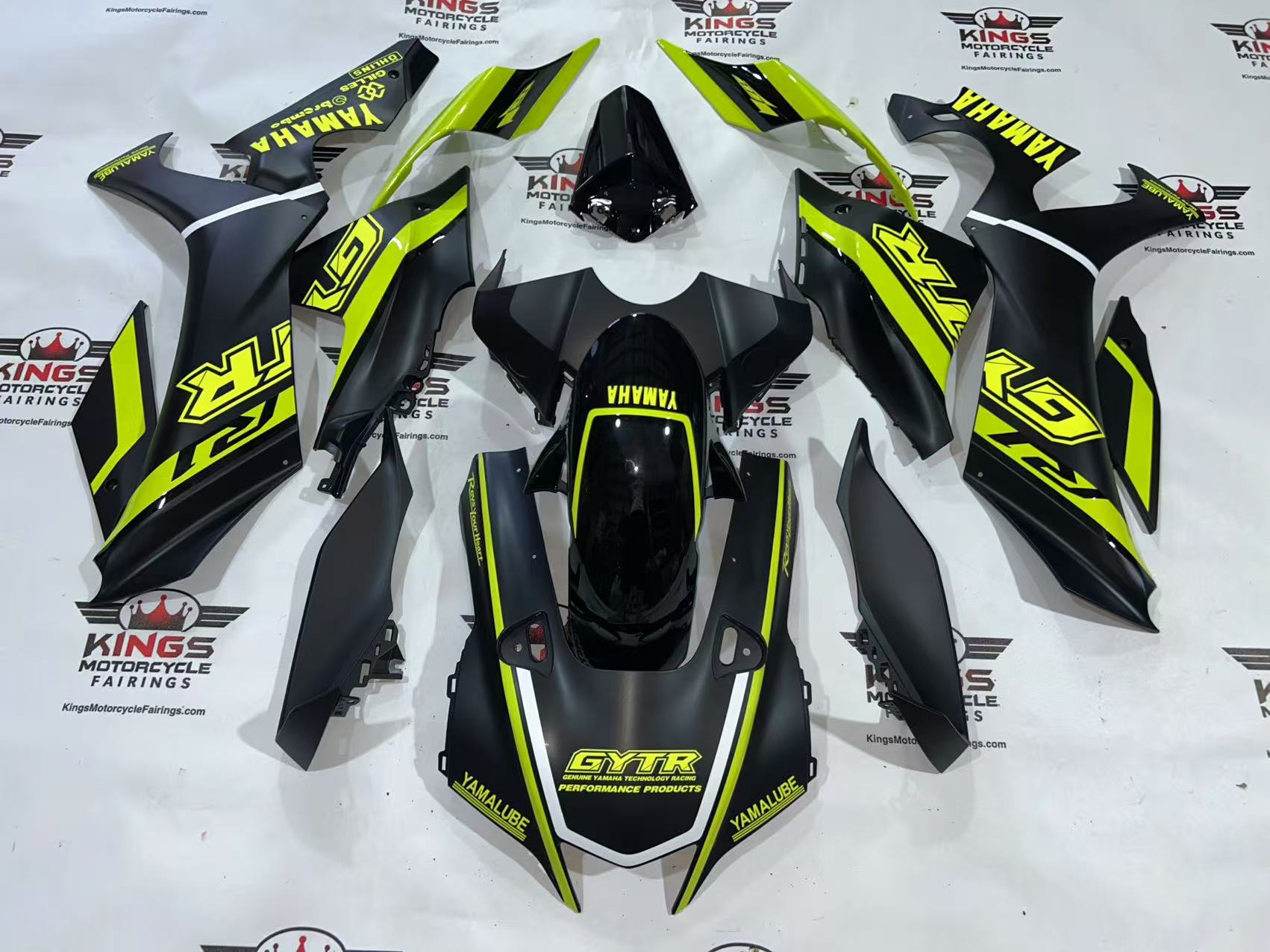 Fairings for Yamaha YZF-R1 (2020-2025) Matte Black, Neon Yellow GYTR at KingsMotorcycleFairings.com