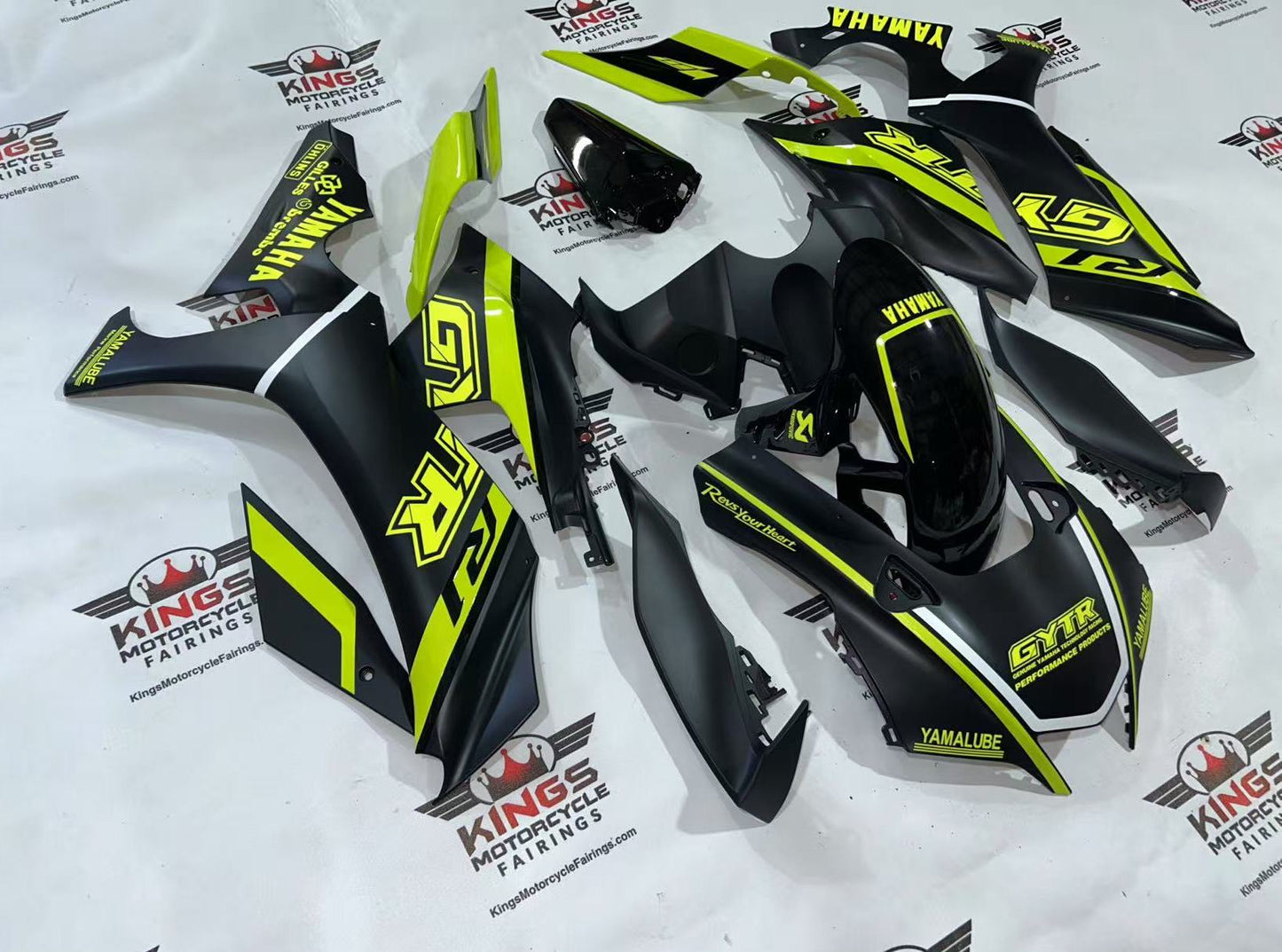 Fairings for Yamaha YZF-R1 (2020-2025) Matte Black, Neon Yellow GYTR from KingsMotorcycleFairings.com