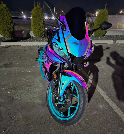 Fairings for Yamaha YZF-R3 (2019-2021) Chrome Chameleon, Black at KingsMotorcycleFairings.com