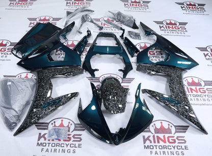 Fairings for Yamaha YZF-R6 (2005) Green, Faux Forged Carbon Fiber at KingsMotorcycleFairings.com