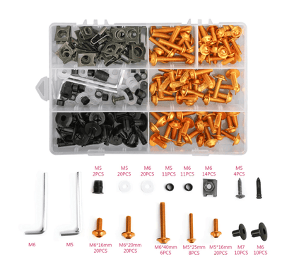 Gold Bolt Kit for Universal Fit Motorcycle Fairing Installation from KingsMotorcycleFairings.com