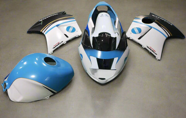 HONDA CBR1100XX SUPER BLACKBIRD FAIRINGS (1996-2007) MATTE WHITE,  BLUE KONICA MINOLTA at KingsMotorcycleFairings.com