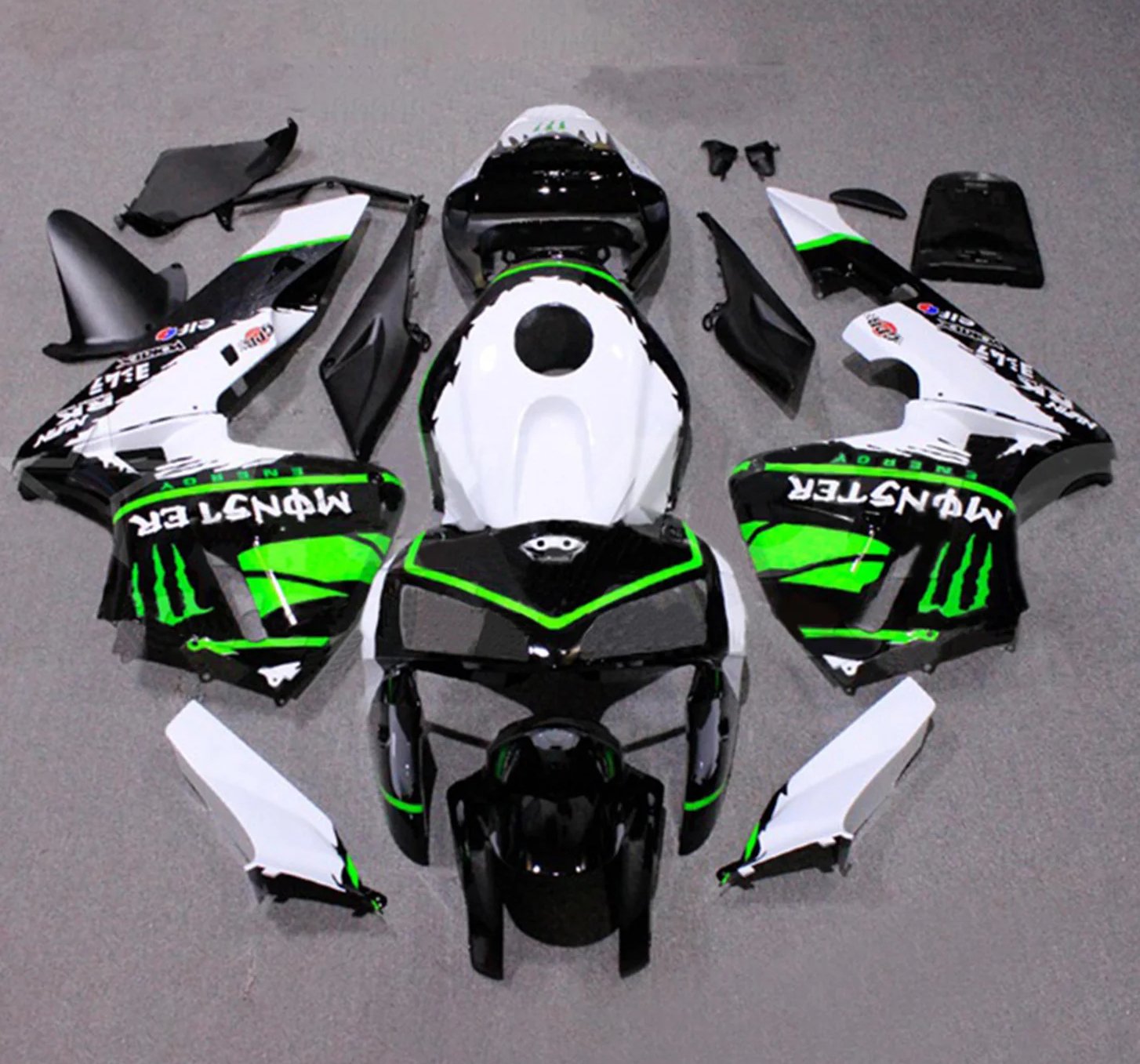 HONDA CBR600RR Fairings (2005-2006) Black, White, Green Monster Energy at KingsMotorcycleFairings.com