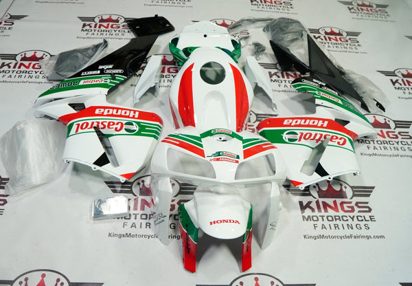 HONDA CBR600RR Fairings (2005-2006) White, Green, Red Castrol Stripe at KingsMotorcycleFairings.com