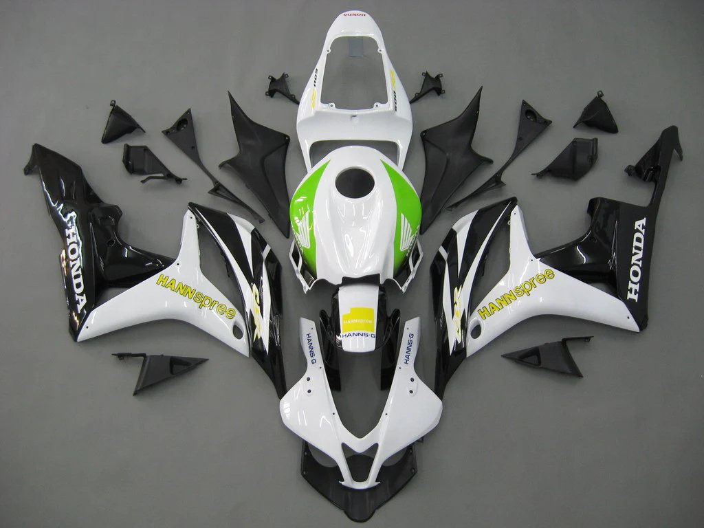 HONDA CBR 600 Fairings (2007-2008) White, Black, Green, Yellow Hannspree at KingsMotorcycleFairings.com