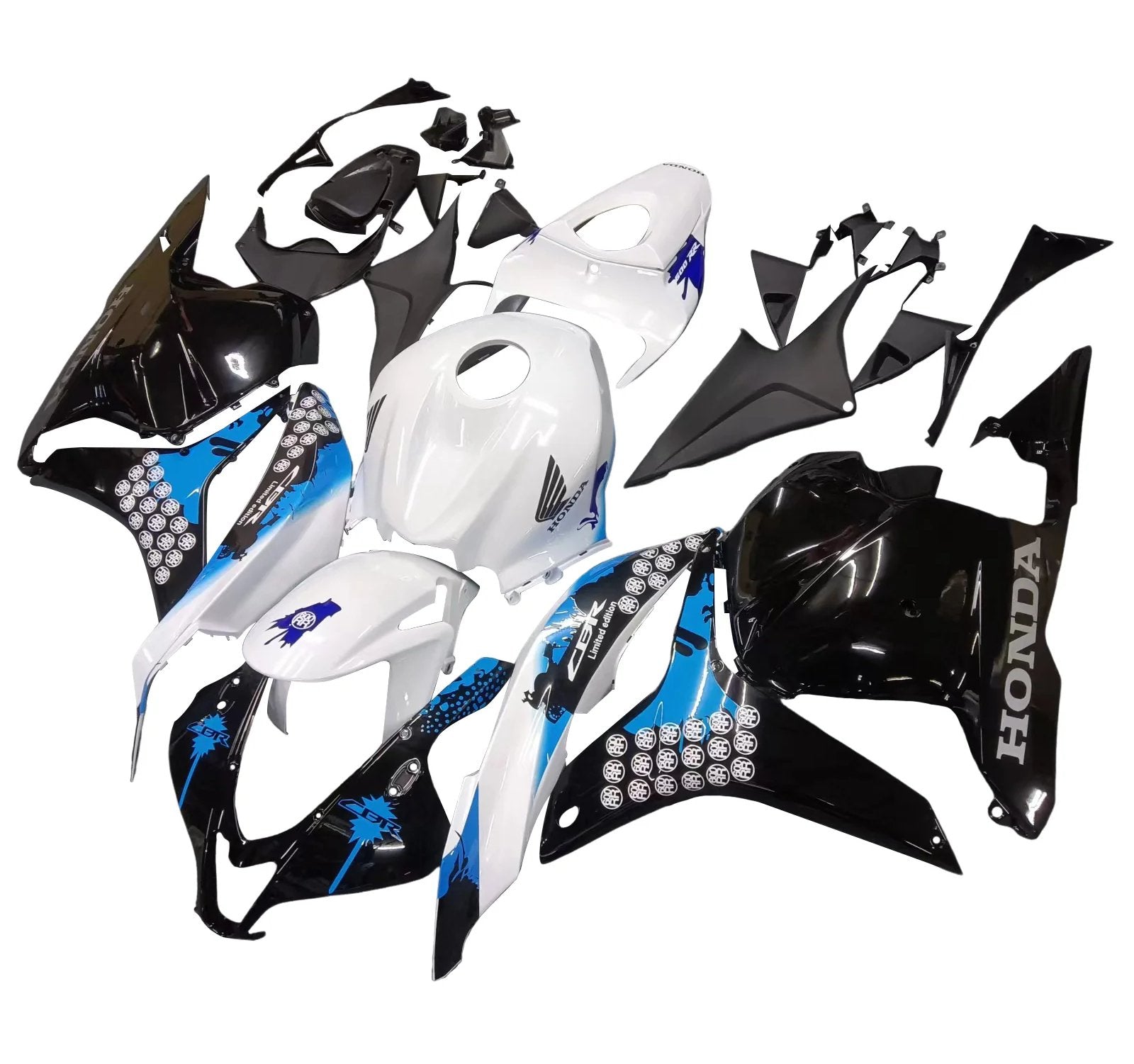 HONDA CBR 600RR Fairings (2009-2012) White, Black, Blue Drip at KingsMotorcycleFairings.com