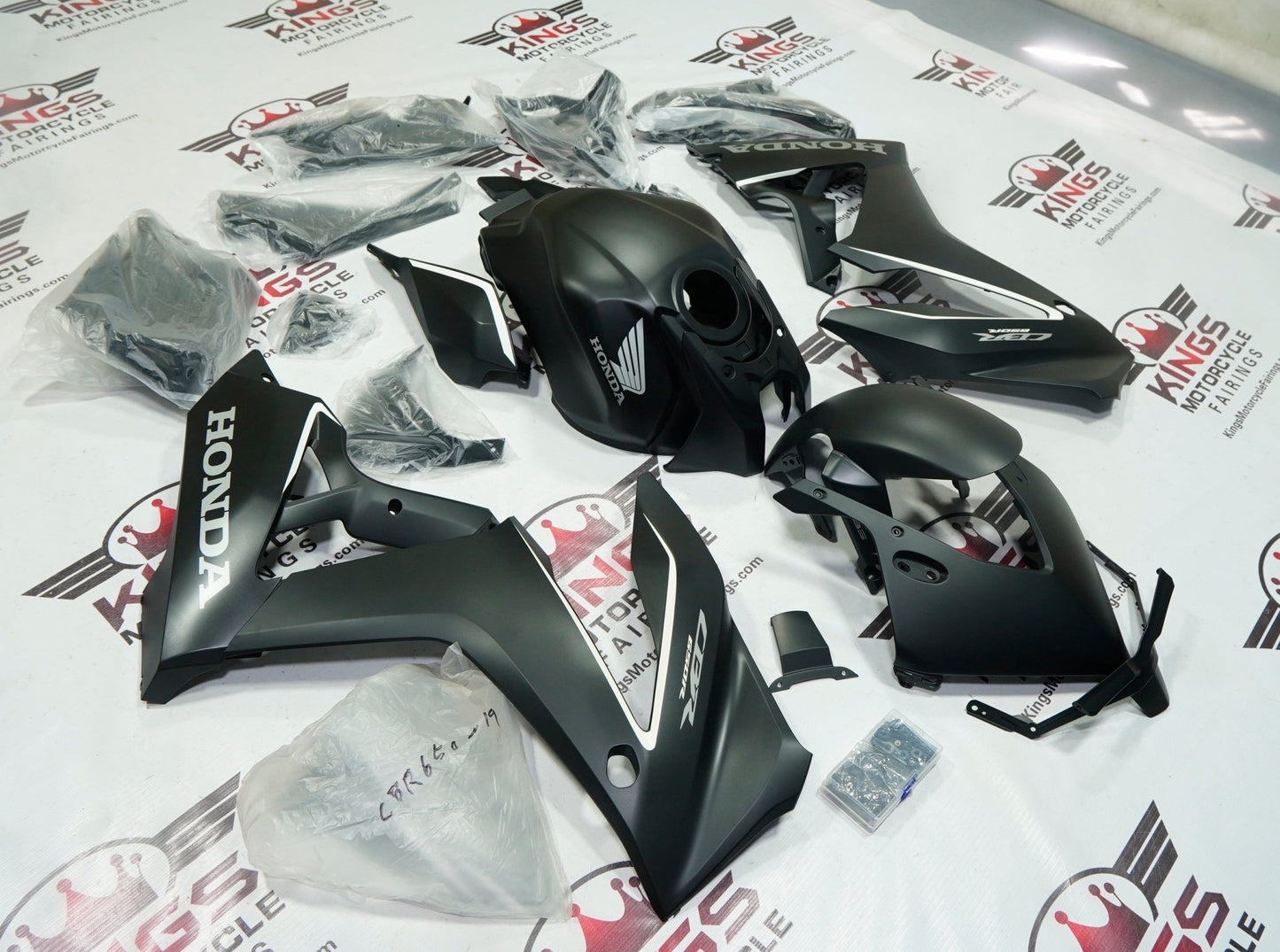 HONDA CBR650R Fairings (2024-2025) Matte Black, White Stripe at KingsMotorcycleFairings.com