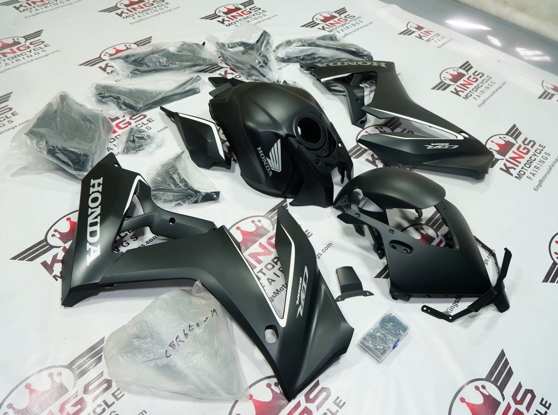 HONDA CBR650R Fairings (2024-2025) Matte Black, White Stripe at KingsMotorcycleFairings.com