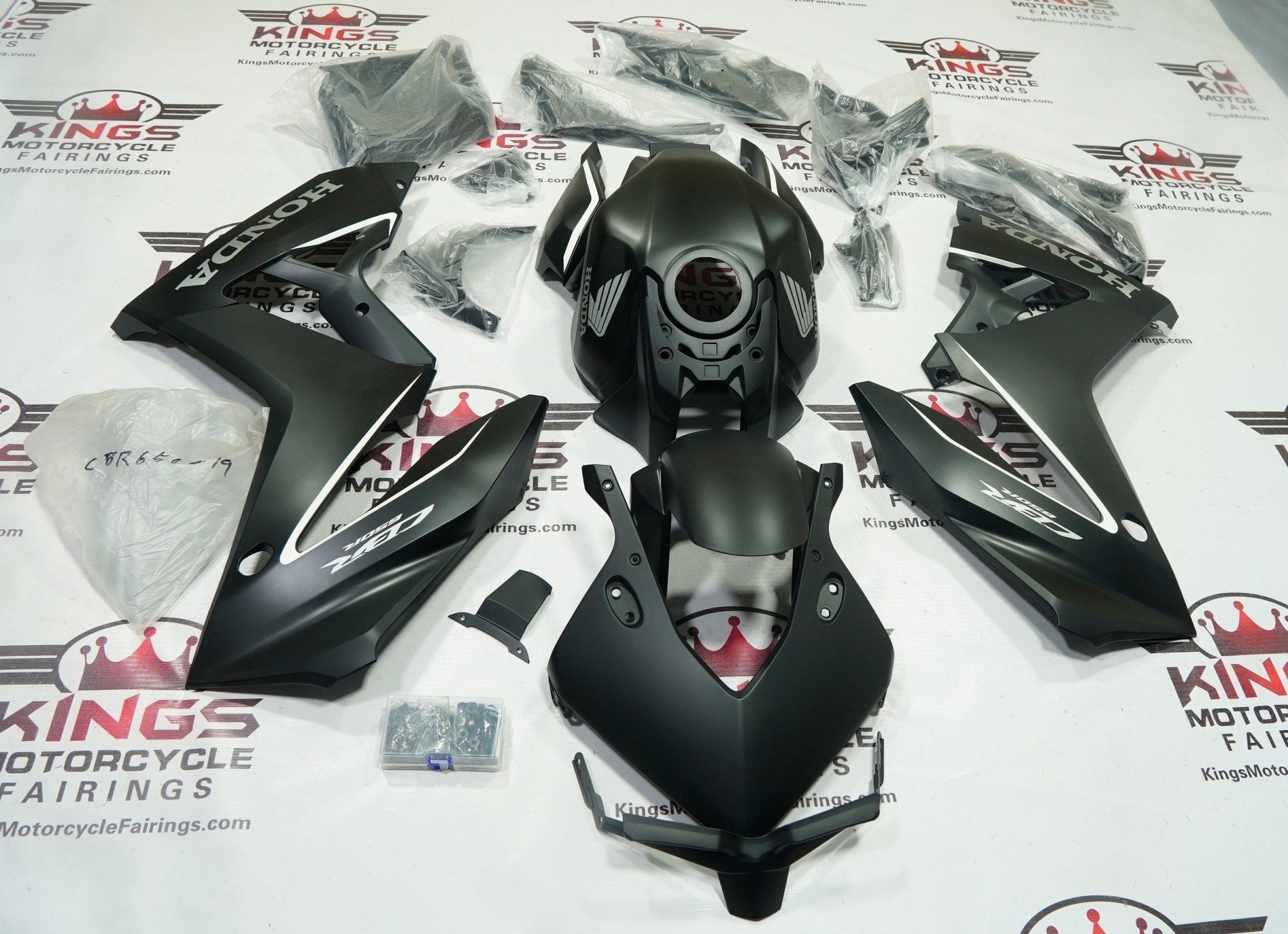 HONDA CBR650R Fairings (2024-2025) Matte Black, White Stripe by KingsMotorcycleFairings.com