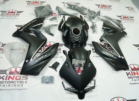 HONDA CBR650R Fairings (2024-2025) Matte Black, White Stripe by KingsMotorcycleFairings.com