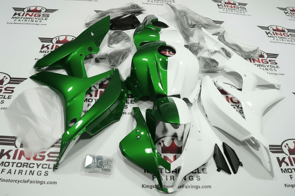 HONDA CBR600RR Fairings (2007-2008) Green, White Split from KingsMotorcycleFairings.com