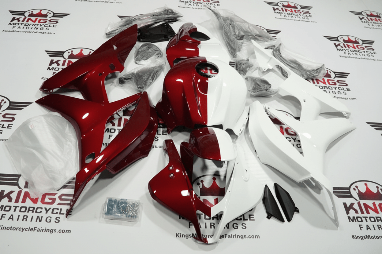 HONDA CBR600RR Fairings (2007-2008) Red Candy, White Split from KingsMotorcycleFairings.com