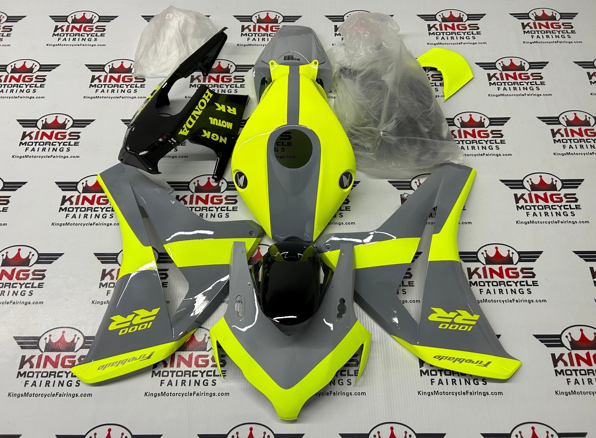 Honda CBR1000RR Fairing Kit (2008-2011) Neon Yellow, Gray at KingsMotorcycleFairings.com