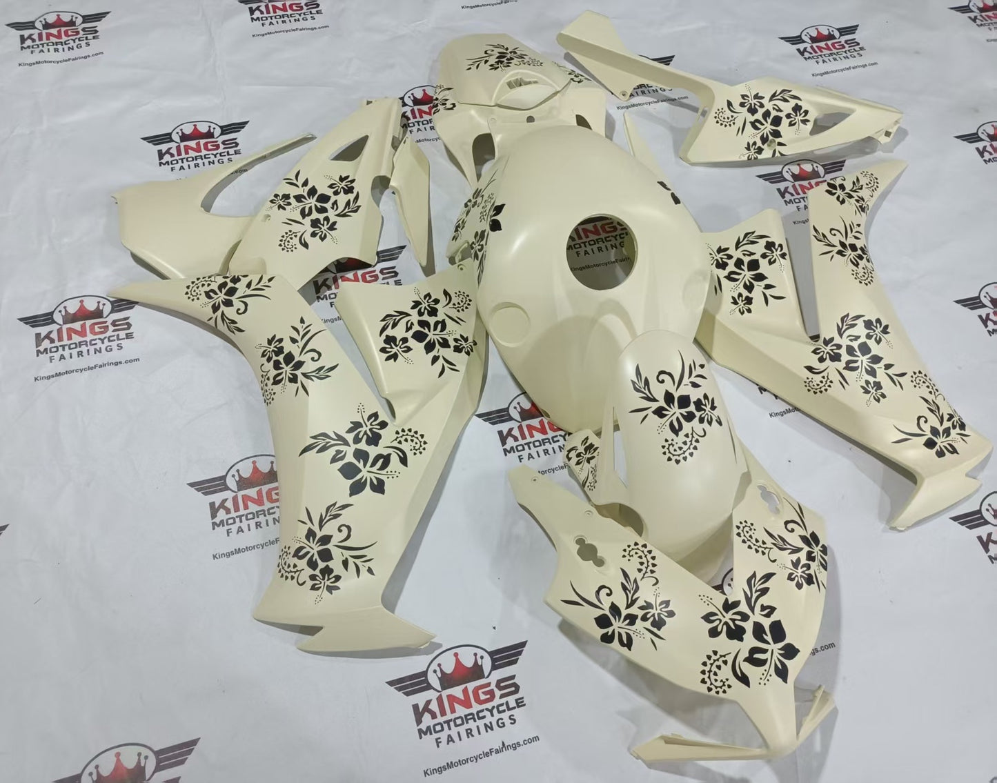 Honda CBR1000RR Fairing Kit (2012-2016) Matte Cream, Black Flowers at KingsMotorcycleFairings.com