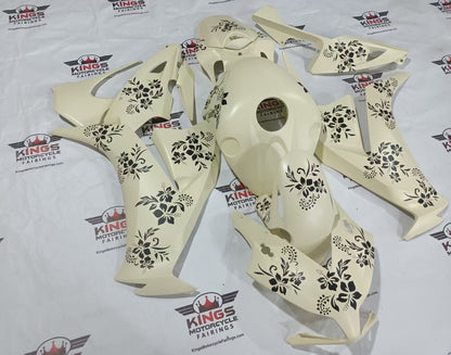 Honda CBR1000RR Fairing Kit (2012-2016) Matte Cream, Black Flowers at KingsMotorcycleFairings.com