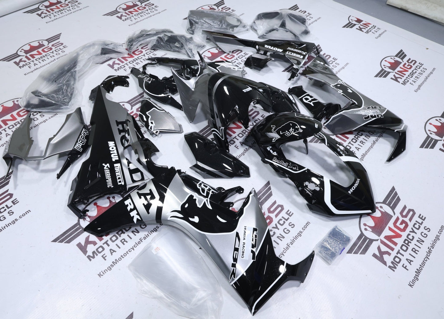 Honda CBR1000RR Fairing Kit (2017-2025) Black, Silver Red Bull at kingsMotorcycleFairings.com