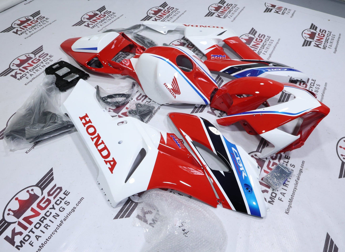 Honda CBR1000RR Fairing Set (2004-2005) Red, White, Blue Stripe HRC at KingsMotorcycleFairings.com