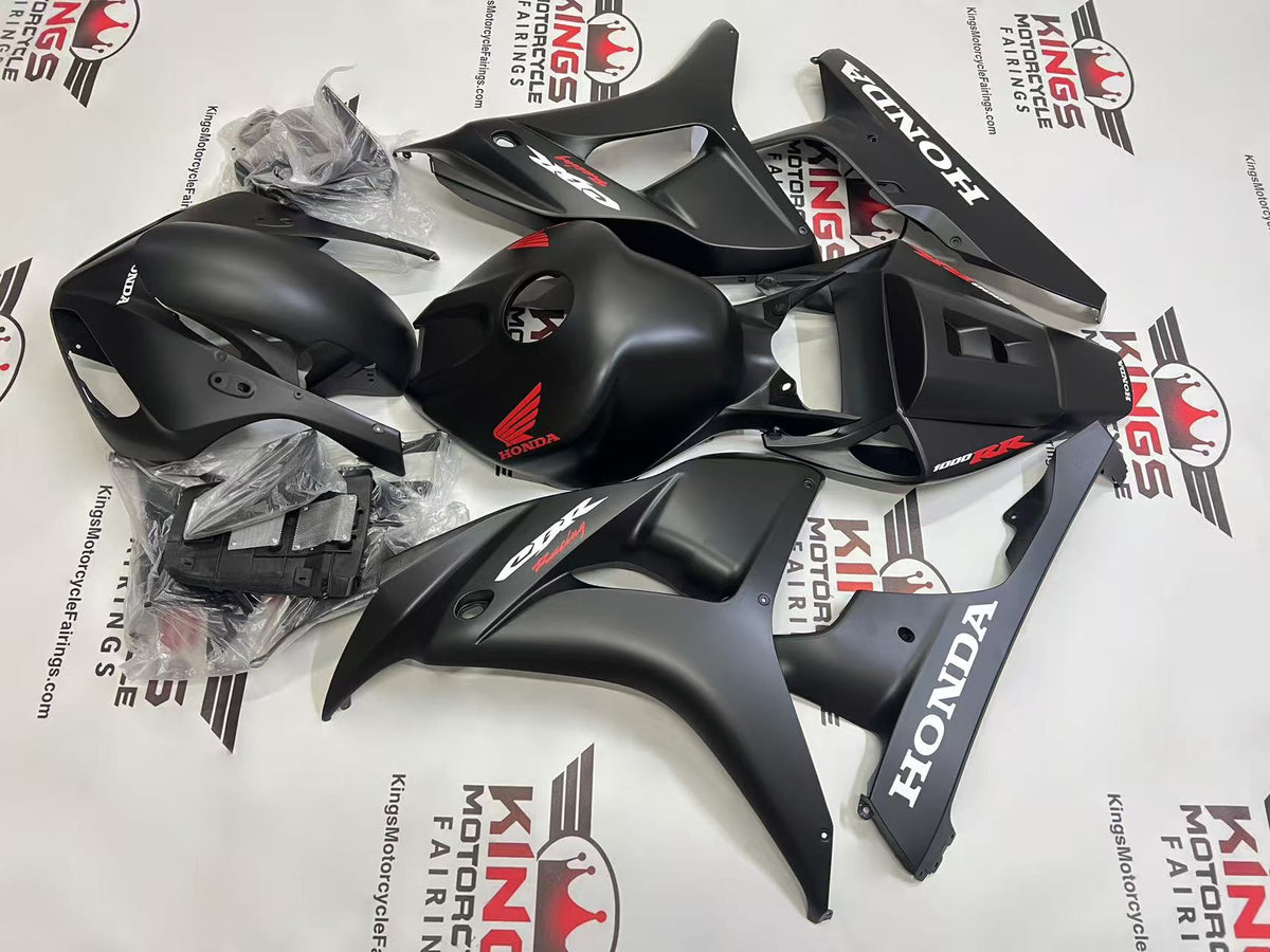 Honda CBR1000RR Fairing Set (2006-2007) Matte Black, White, Red Wings from KingsMotorcycleFairings.com