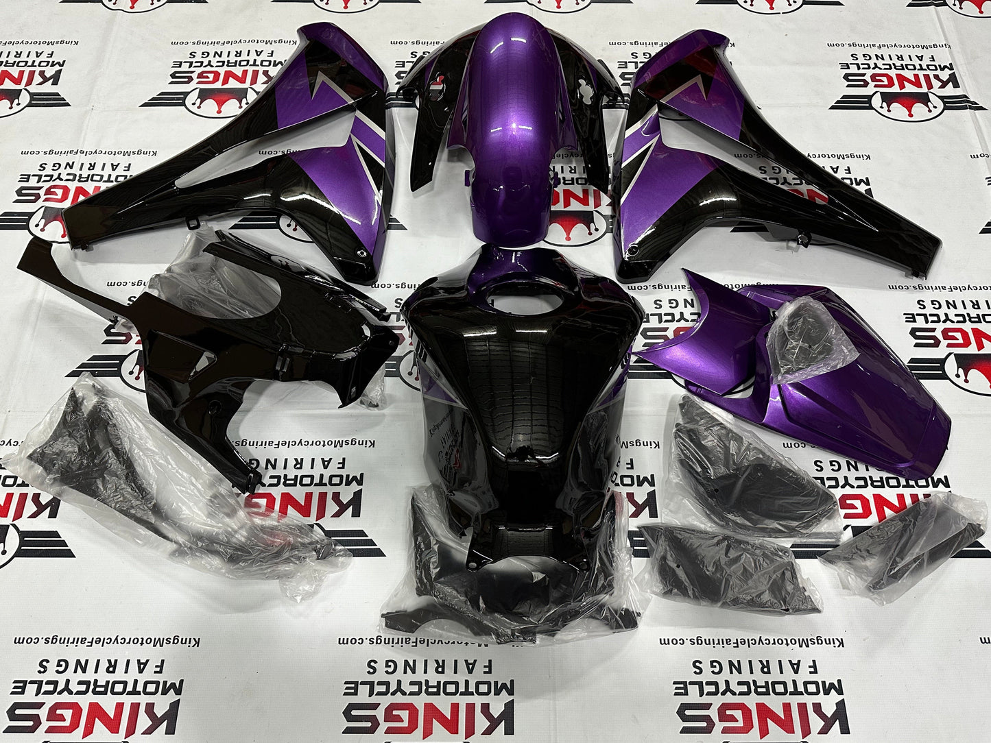 Honda CBR1000RR Fairing Set (2008-2011) Black, Purple, Silver Stripe at KingsMotorcycleFairings.com
