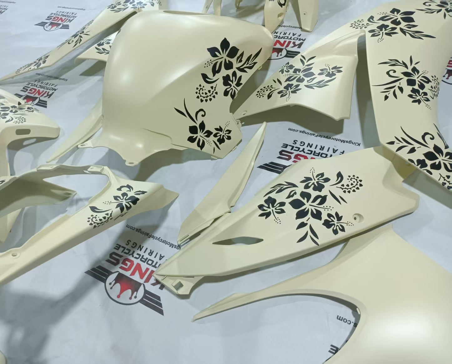 Honda CBR1000RR Fairing Set (2012-2016) Matte Cream, Black Flowers at KingsMotorcycleFairings.com