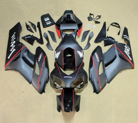 Honda CBR1000RR Fairings (2004-2005) Matte Black, Red Stripes, Black at KingsMotorcycleFairings.com
