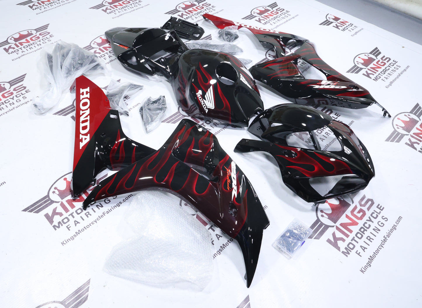 Honda CBR1000RR Fairings (2006-2007) Black, Red Fire Flames from KingsMotorcycleFairings.com