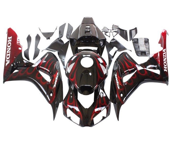 Honda CBR 1000RR Fairings (2006-2007) Black, White, Dark Red Flames at KingsMotorcycleFairings.com