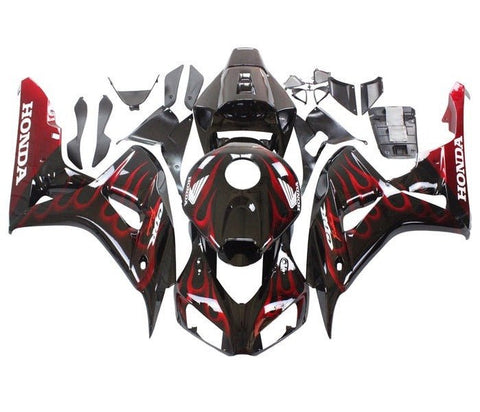 Honda CBR1000RR Fairings (2006-2007) Black, White, Dark Red Flames at KingsMotorcycleFairings.com