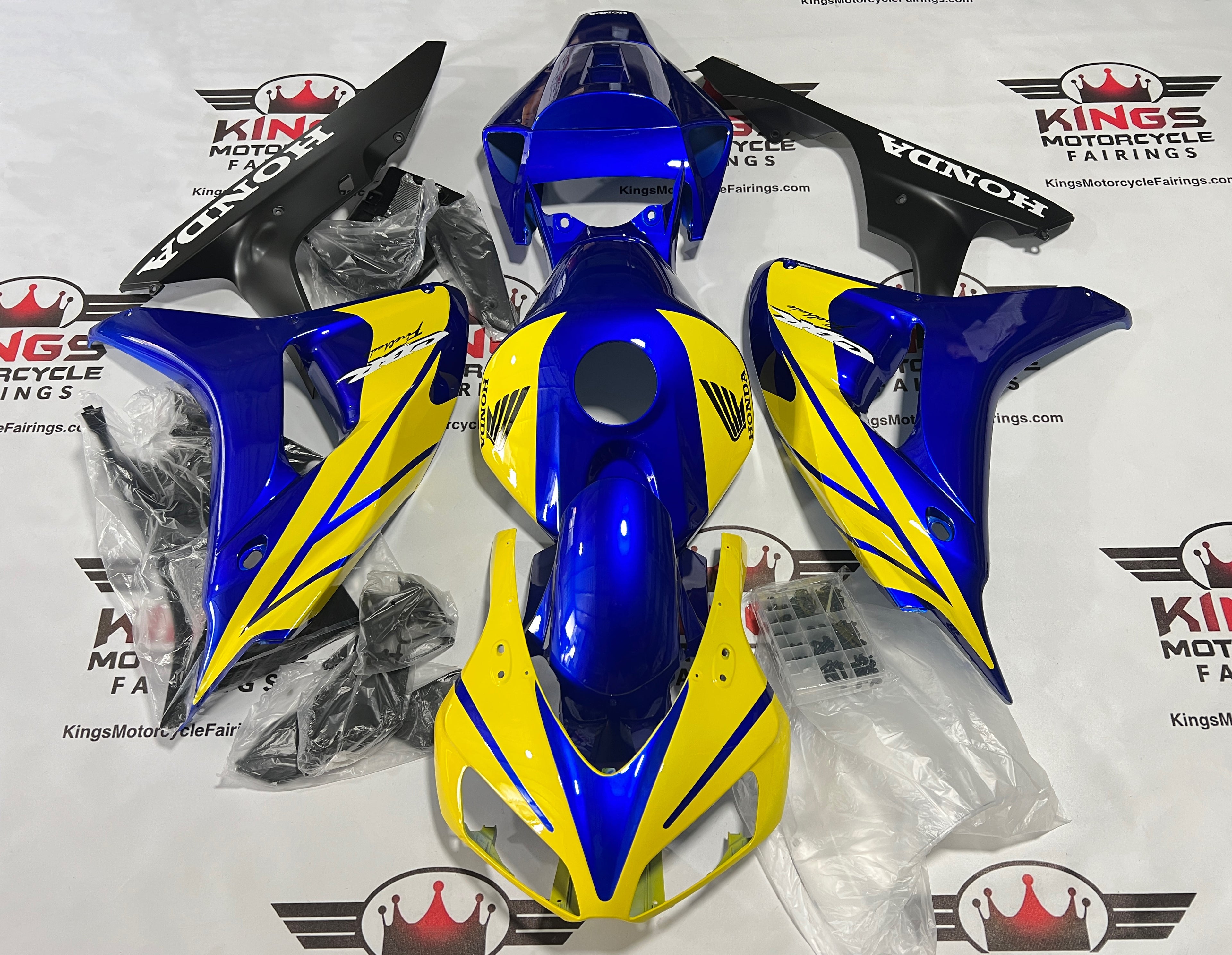Honda CBR1000RR Fairings (2006-2007) Blue, Yellow, Matte Black from KingsMotorcycleFairings.com