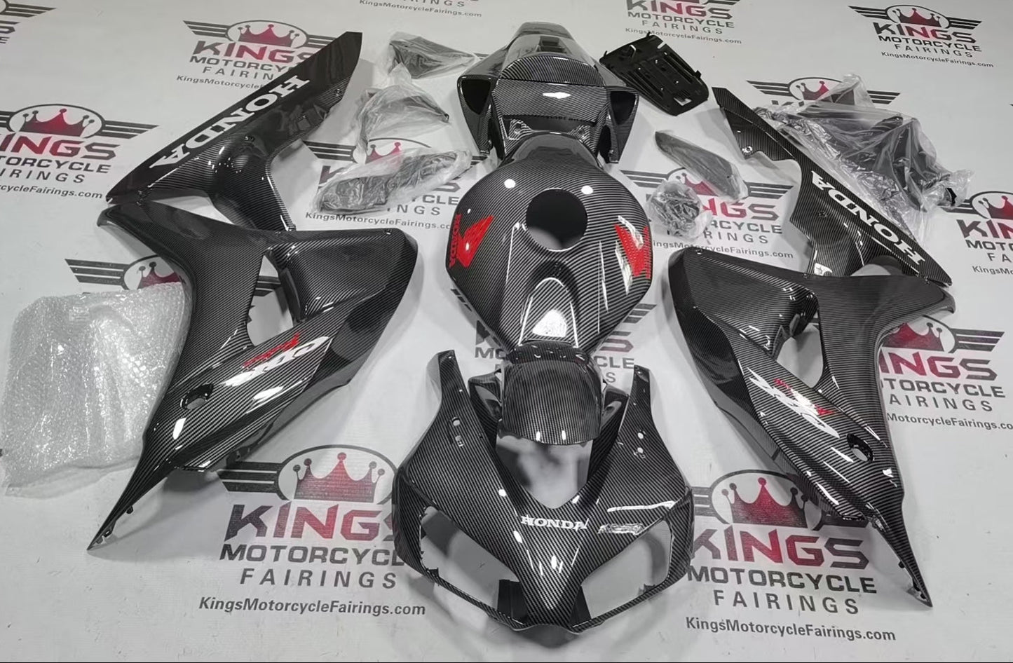 Honda CBR1000RR Fairings (2006-2007) Faux Carbon Fiber, White, Red at KingsMotorcycleFairings.com