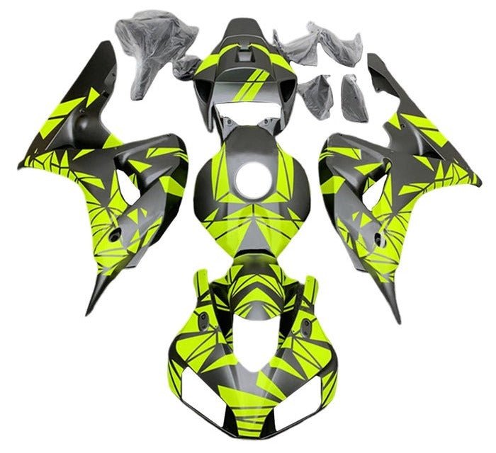 Honda CBR1000RR Fairings (2006-2007) Matte Silver, Neon Yellow Geo at KingsMotorcycleFairings.com