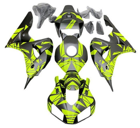 Honda CBR1000RR Fairings (2006-2007) Matte Silver, Neon Yellow Geo at KingsMotorcycleFairings.com