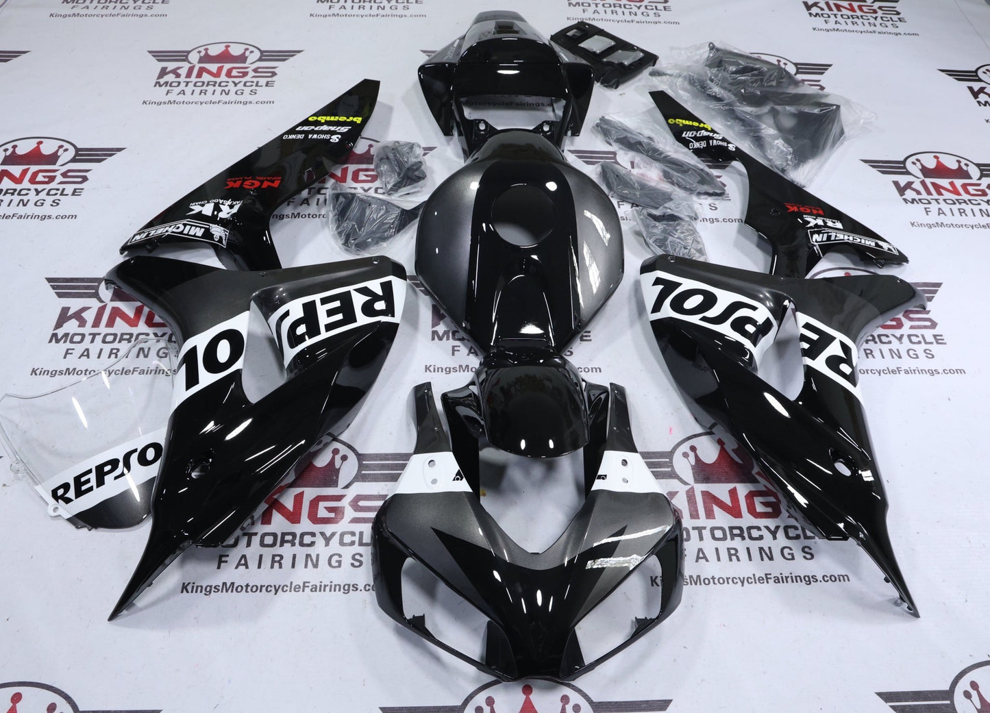 Honda CBR1000RR Fairings (2006-2007) Repsol Black, Gray, White at KingsMotorcycleFairings.com