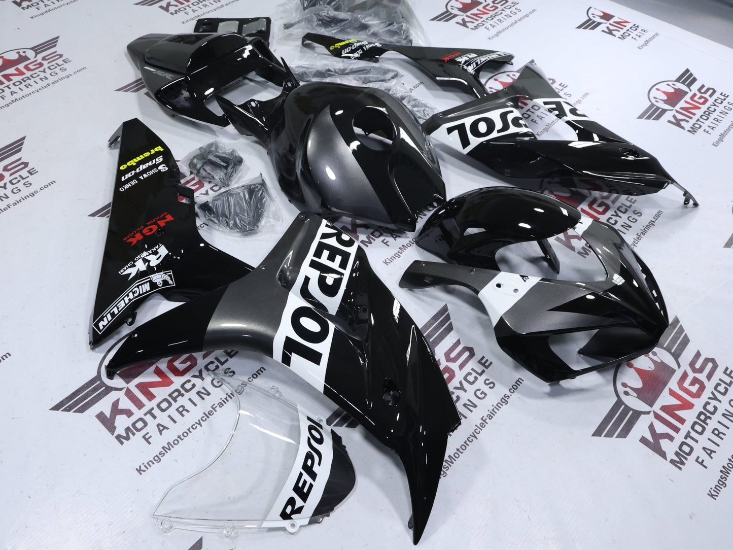 Honda CBR1000RR Fairings (2006-2007) Repsol Black, Gray, White from KingsMotorcycleFairings.com