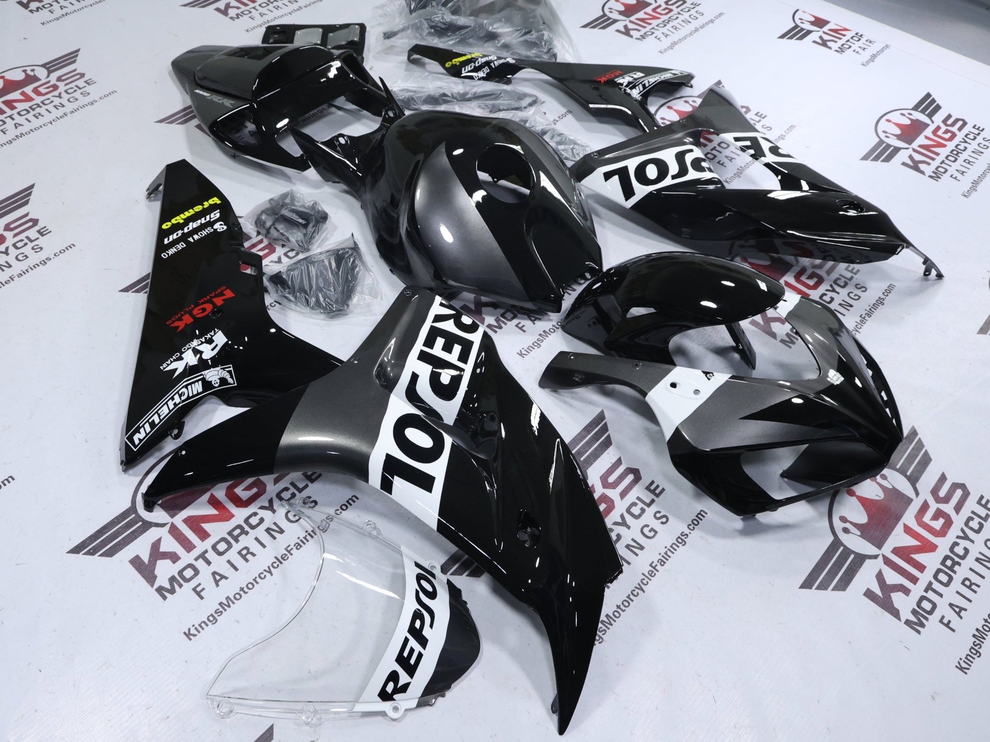 Honda CBR1000RR Fairings (2006-2007) Repsol Black, Gray, White from KingsMotorcycleFairings.com