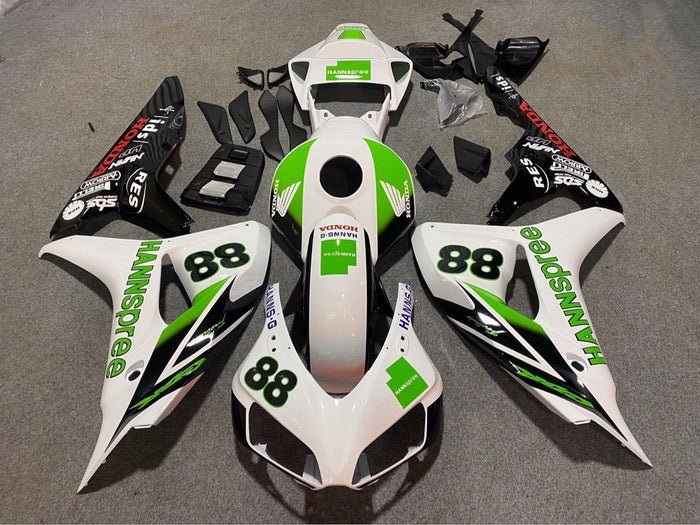 Honda CBR 1000RR Fairings (2006-2007) White, Green, Black, Hannspree at KingsMotorcycleFairings.com