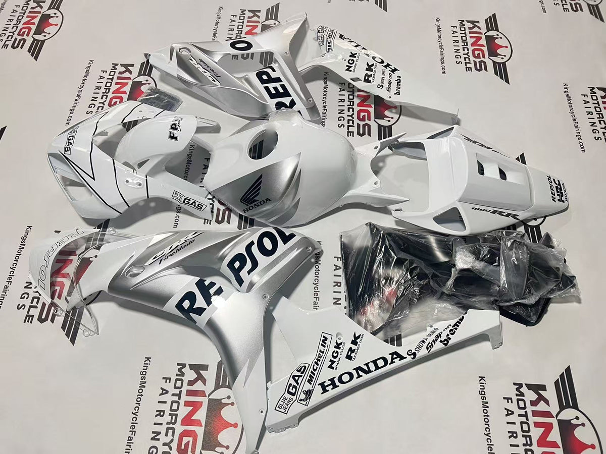 Honda CBR1000RR Fairings (2006-2007) White, Silver Gas Repsol from KingsMotorcycleFairings.com
