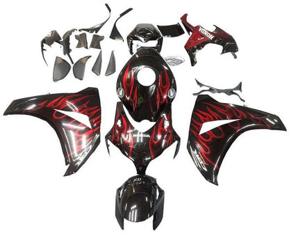 Honda CBR 1000RR Fairings (2008-2011) Black, Candy Red Flame at KingsMotorcycleFairings.com