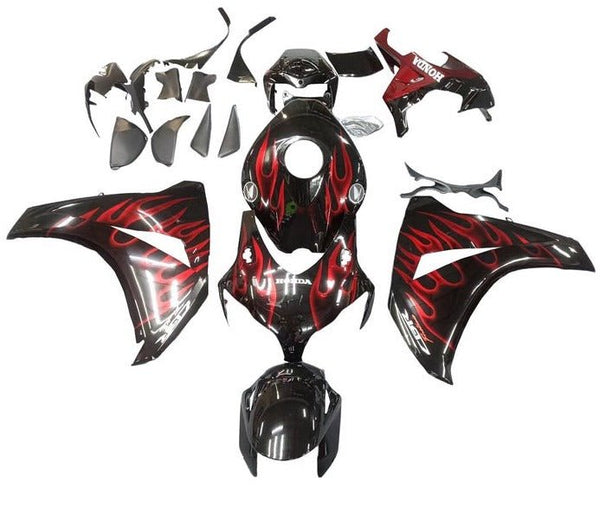 Honda CBR1000RR Fairings (2008-2011) Black, Candy Red Flame at KingsMotorcycleFairings.com