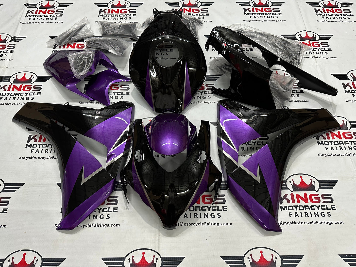 Honda CBR1000RR Fairings (2008-2011) Black, Purple, Silver Stripe at KingsMotorcycleFairings.com