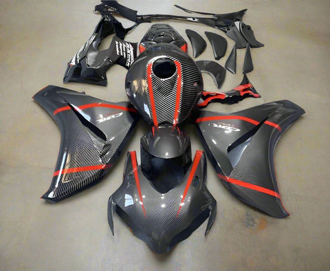 Honda CBR1000RR Fairings (2008-2011) Faux Carbon Fiber, Red Stripe at KingsMotorcycleFairings.com
