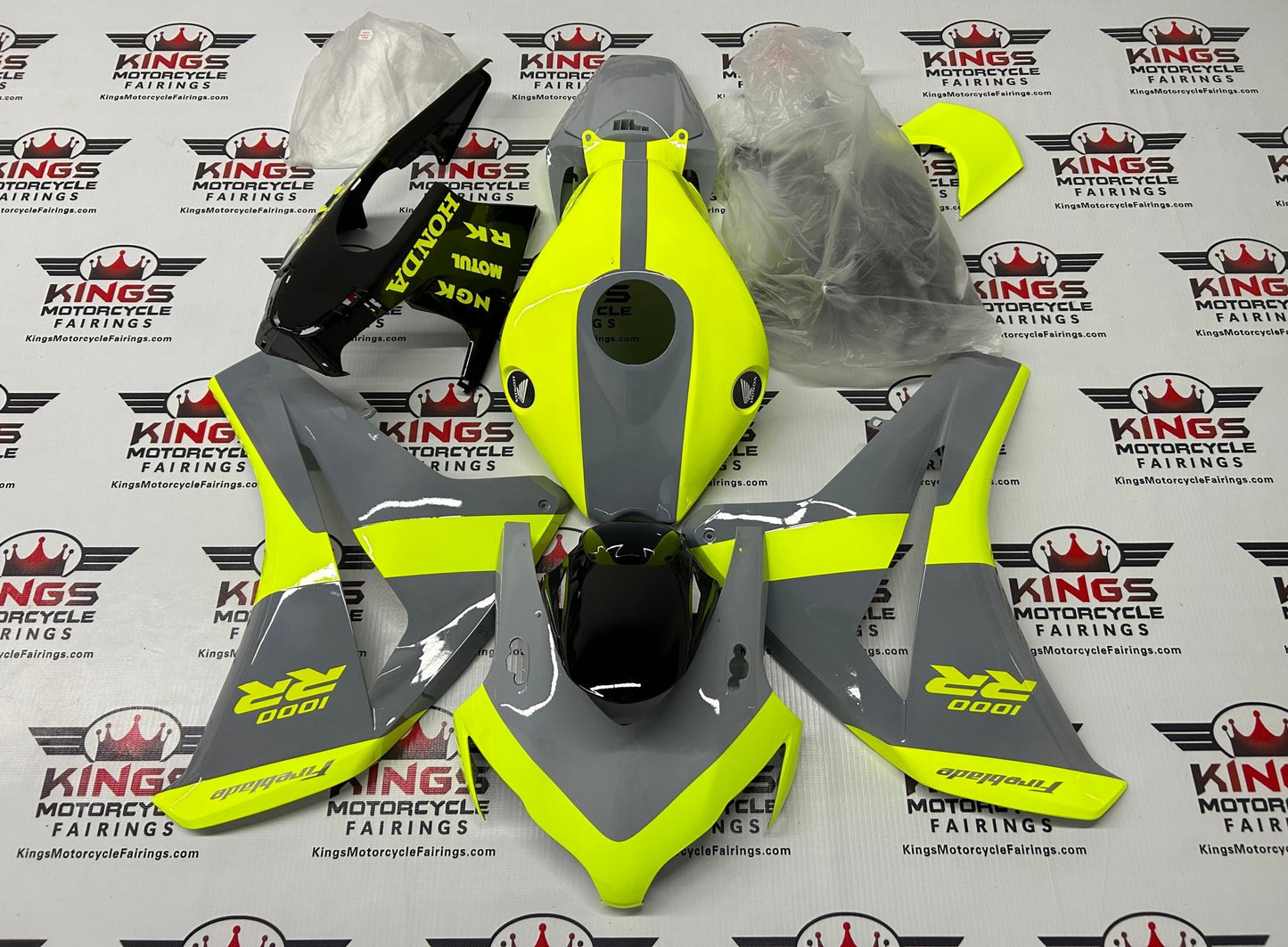 Honda CBR1000RR Fairings (2008-2011) Neon Yellow, Gray, Black at KingsMotorcycleFairings.com