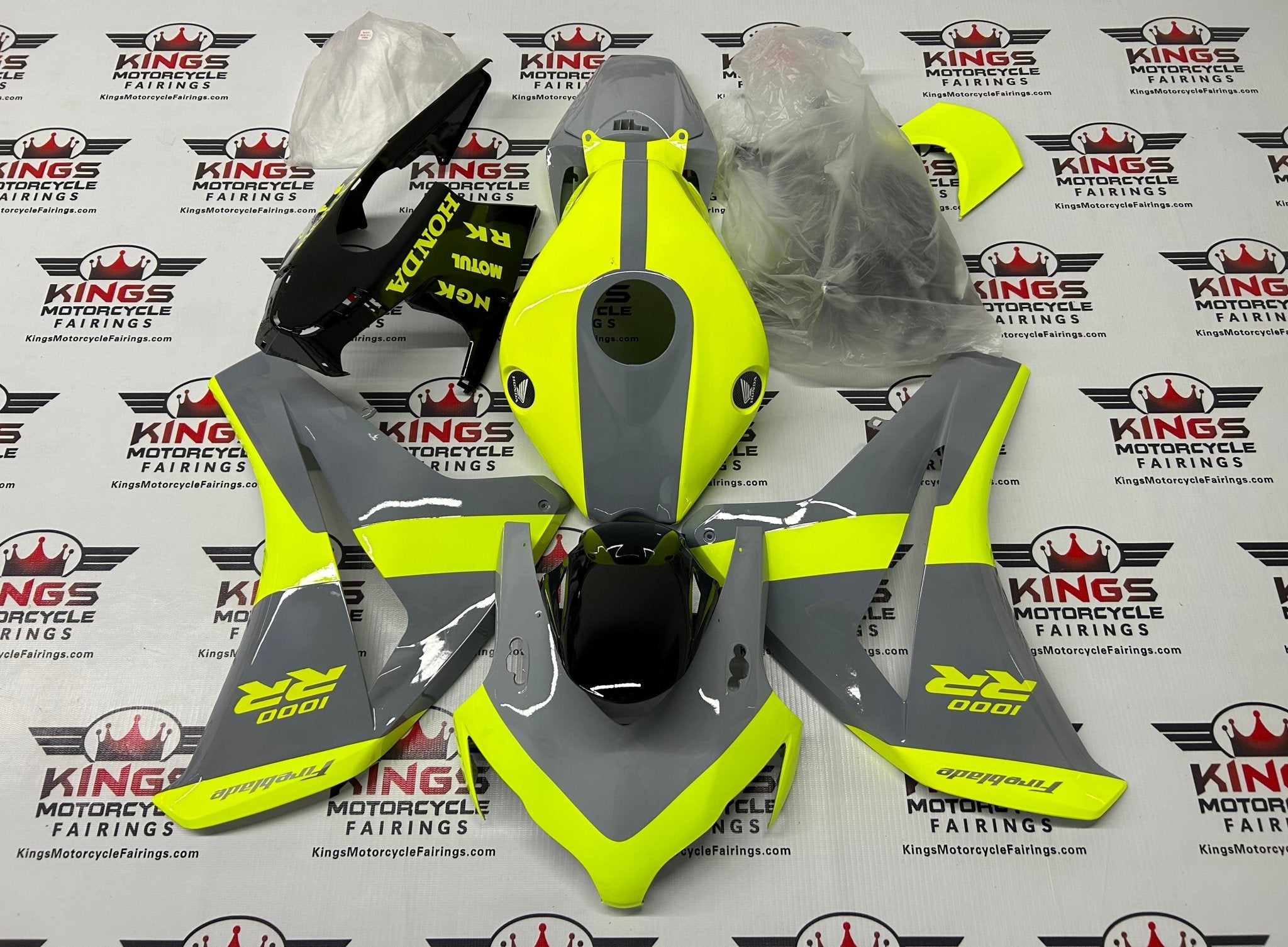 Honda CBR1000RR Fairings (2008-2011) Neon Yellow, Gray, Black at KingsMotorcycleFairings.com