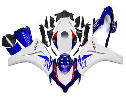 Honda CBR 1000RR Fairings (2008-2011) White, Blue HRC Stars at KingsMotorcycleFairings.com