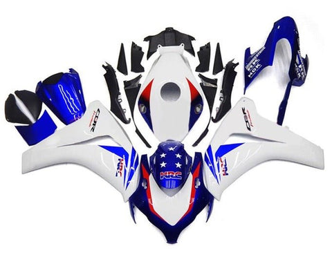 Honda CBR1000RR Fairings (2008-2011) White, Blue HRC Stars at KingsMotorcycleFairings.com
