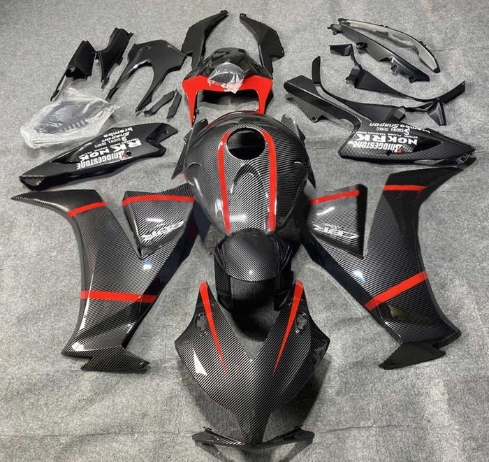 Honda CBR 1000RR Fairings (2012-2016) Faux Carbon Fiber, Red Stripe at KingsMotorcycleFairings.com
