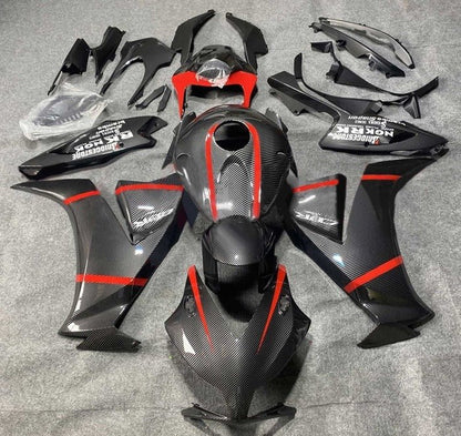 Honda CBR 1000RR Fairings (2012-2016) Faux Carbon Fiber, Red Stripe at KingsMotorcycleFairings.com