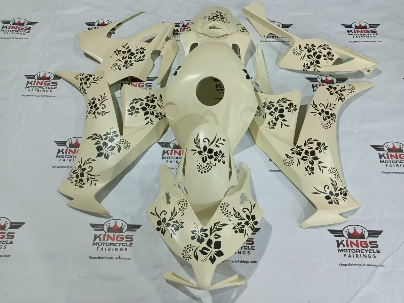 Honda CBR1000RR Fairings (2012-2016) Matte Cream, Black Flowers at KingsMotorcycleFairings.com